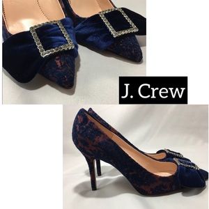 J crew Elsie brocade velvet bow navy burgundy pump